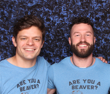 Ben Schreriber and Scotty Leach in matching Are You a Beaver T-shirts